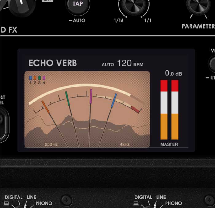 Bàn DJ Mixer AlphaTheta Euphonia tích hợp thêm màn hình để dễ dàng theo dõi âm thanh 