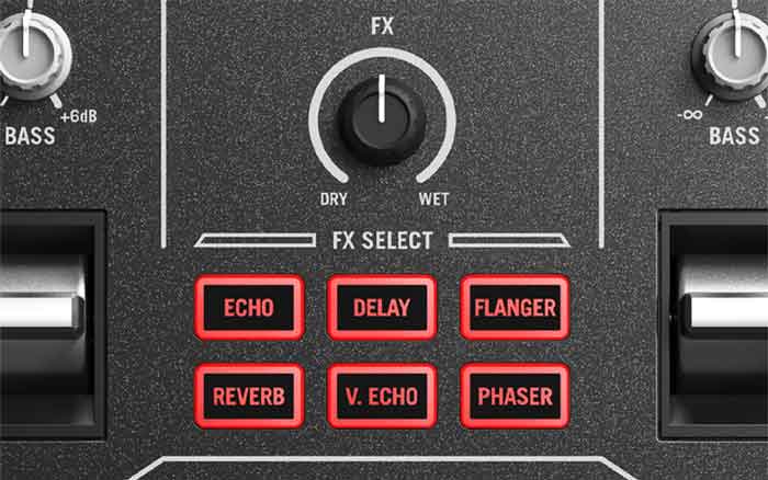 Bàn DJ Mixer Numark Scratch với các nút điều chỉnh hiệu ứng giúp bạn linh hoạt khi sử dụng