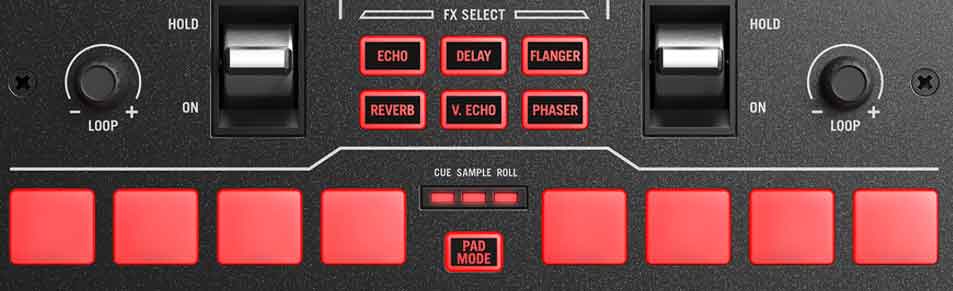 Bàn DJ Mixer Numark Scratch với các nút điều chỉnh hiệu ứng giúp bạn linh hoạt khi sử dụng