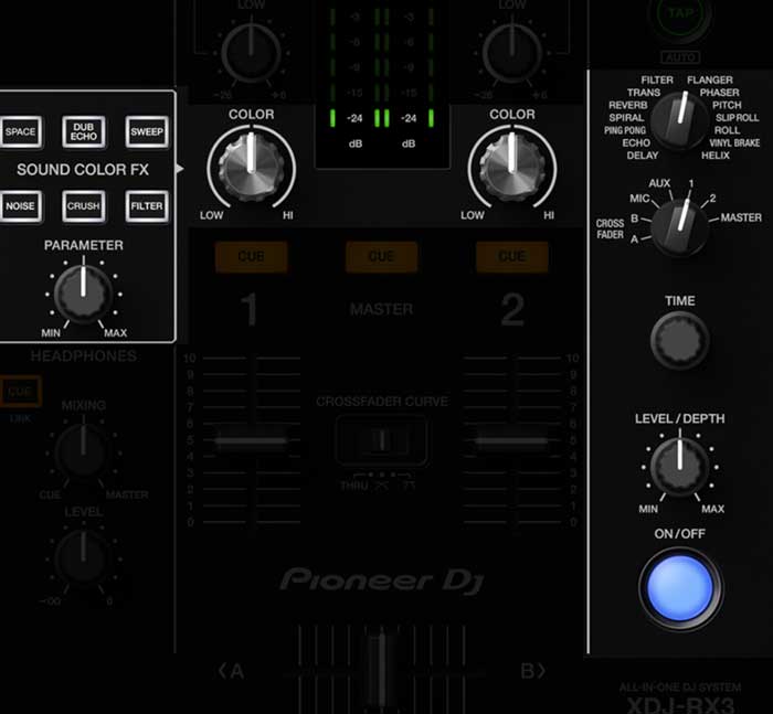 Bàn DJ Độc Lập Pioneer DJ XDJ-RX3 các núm vặn thiết kế hiện đại chắc chắn, cho bạn cảm giác thoải mái khi sử dụng