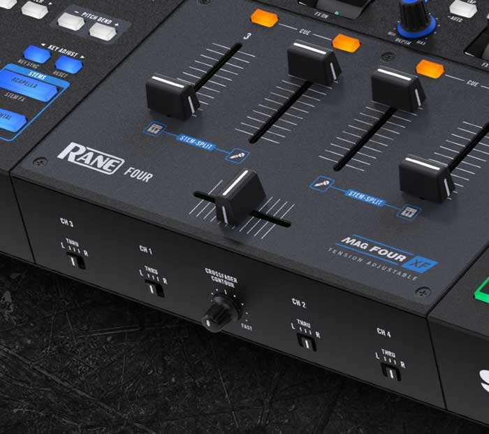 Bàn DJ Rane Four được sử dụng fader hiện đại, giúp bạn làm chủ sân khấu của mình