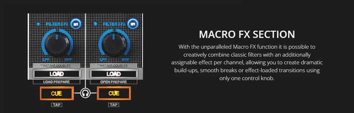 Bàn DJ Reloop Mixon 4 4-channel thiết kế các núm vặn cho bạn thỏa sức điều chỉnh âm thanh