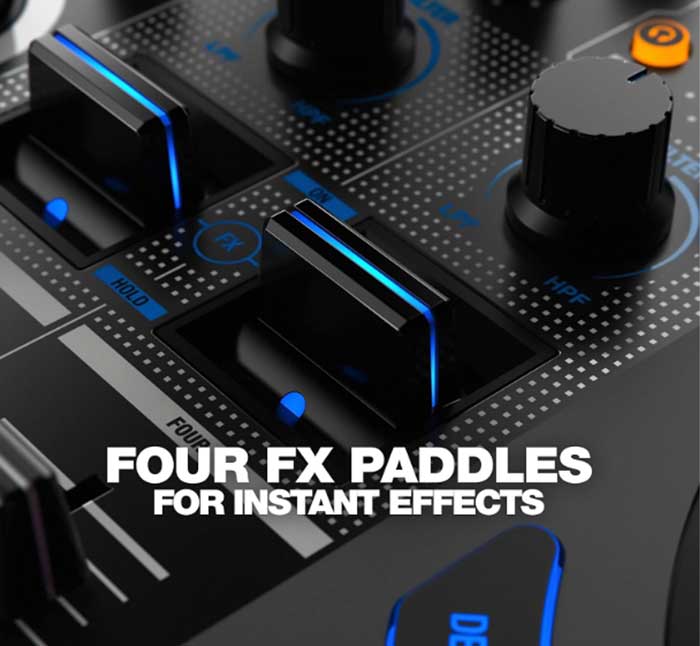 Bàn DJ Reloop Mixon 8 Pro Controller fader và núm vặn hiện đại