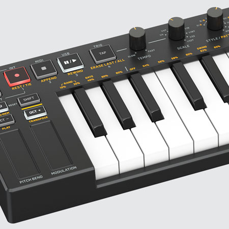 Bàn Phím Midi Behringer Swing các núm vặn và phím chắc chắn