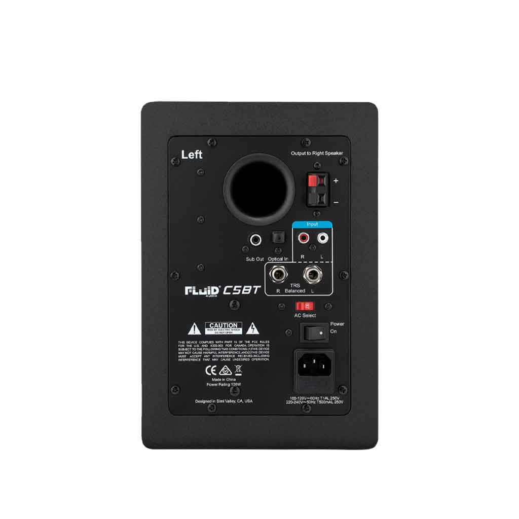 Loa kiểm âm Active Fluid Audio C5 - 5 Inch hình đang mô tả chụp cận cảnh phần lưng của loa đầy đủ chi tiết phích cắm vào
