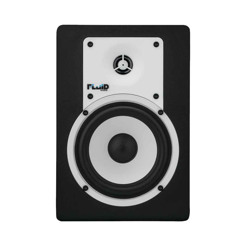 Loa kiểm âm Active Fluid Audio C5 - 5 Inch hình đang được chụp cận cảnh loa kiểm âm c5 với thiết kế vẻ ngoài đen trằng đẹp mắt
