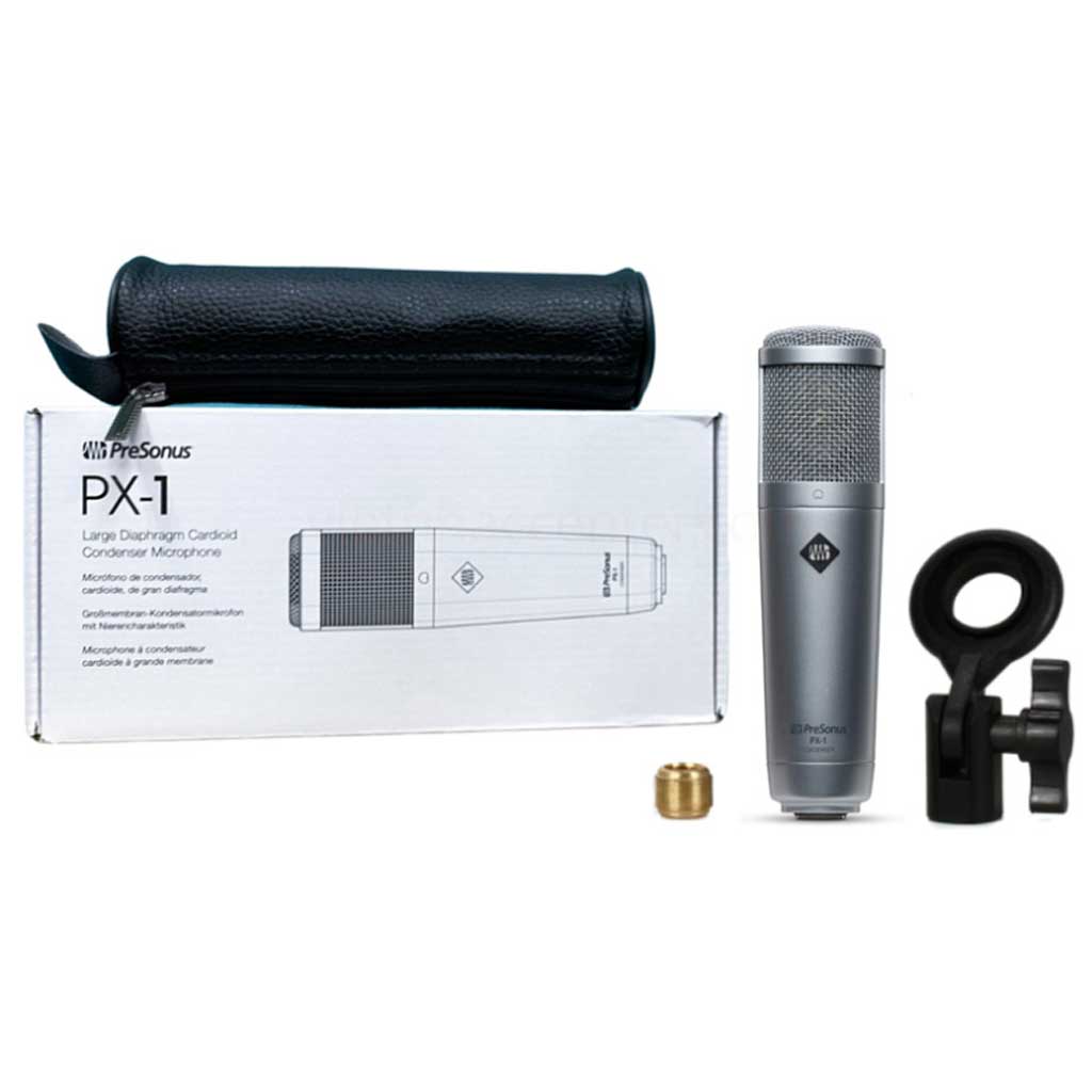 Các phụ kiện đi kèm với Micro thu âm PreSonus PX-1 gồm túi, chân đế và hộp đựng