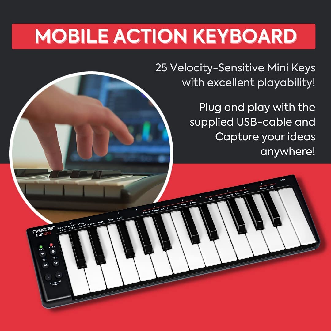 Keyboard Controller Nektar SE25 với thiết kế 25 phím đàn cho bạn cảm giác thoải mái khi chơi 