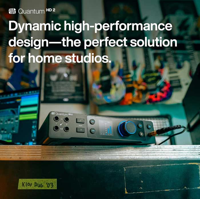 Sound Card PreSonus Quantum HD 2 được đặt trên bàn 