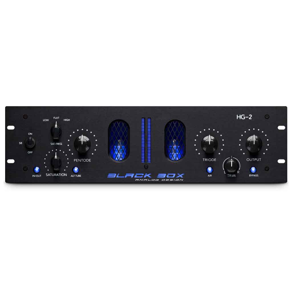 Thiết Bị EQ Tham Số Black Box Analog Design HG-Q hình đang được chụp miêu tả chi tiết mặt trước của sản phẩm với thiết kết có tông màu đen chủ đạo 