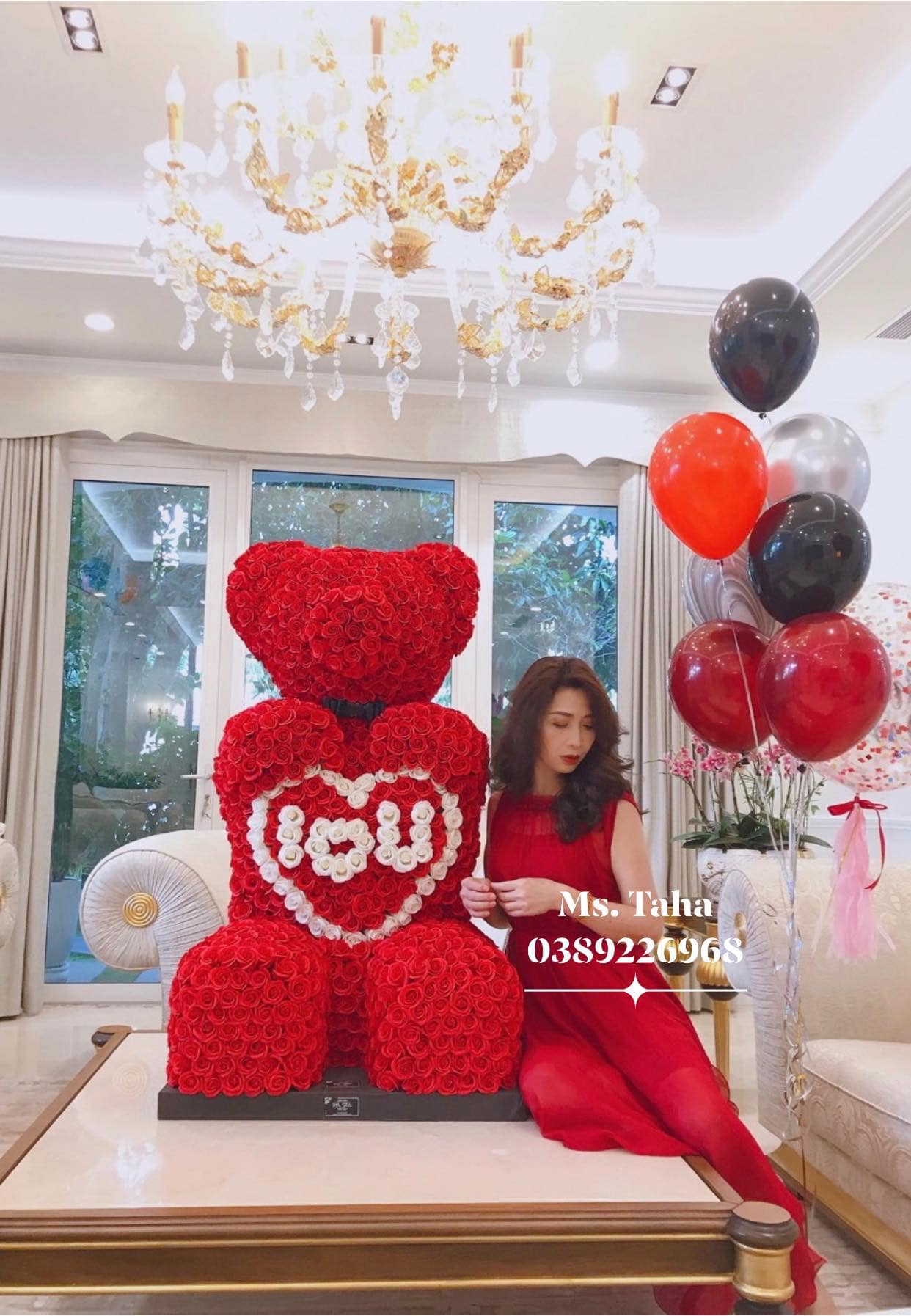 Hoa Gấu Teddy Trái Tim I Love U