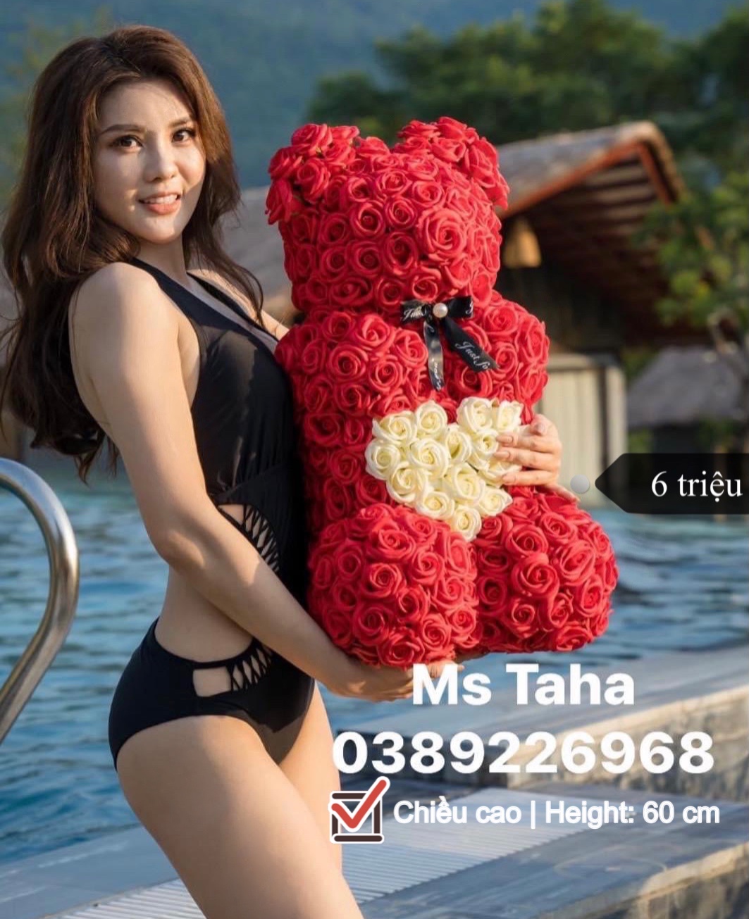 Hoa Gấu Teddy Trái Tim 6X