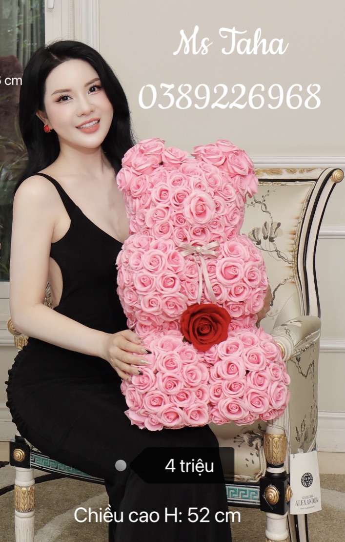 Hoa Gấu Teddy ôm Hoa 4X-Hồng