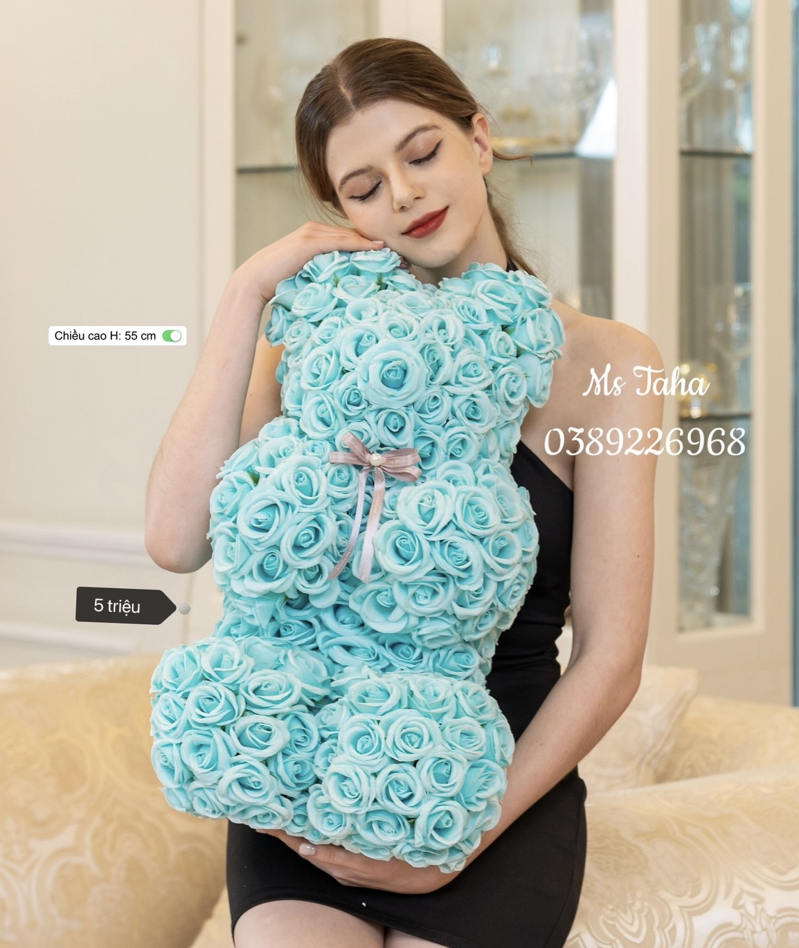 Hoa Gấu Teddy 5X- Xanh