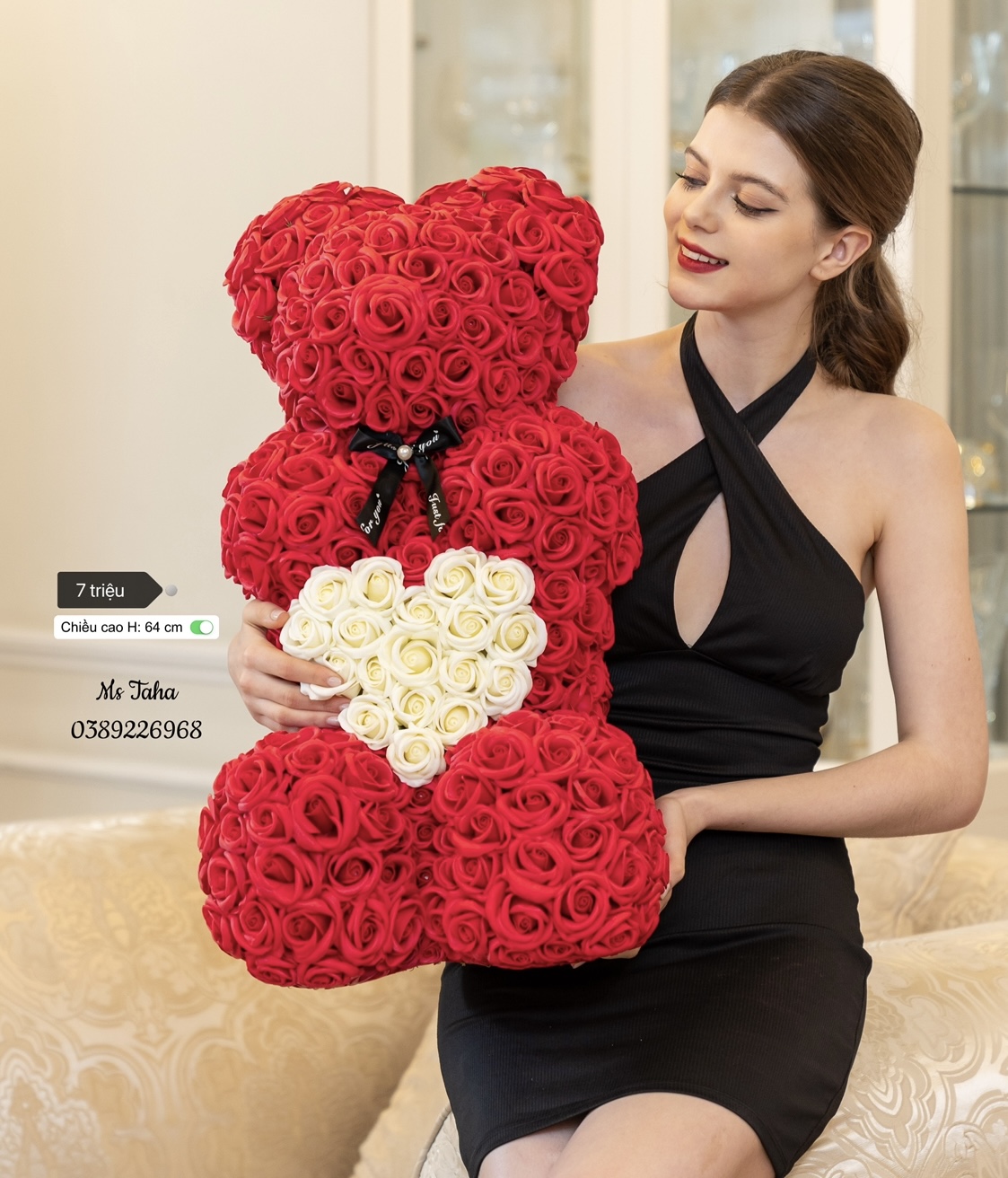 Hoa Gấu Teddy Trái Tim 7X