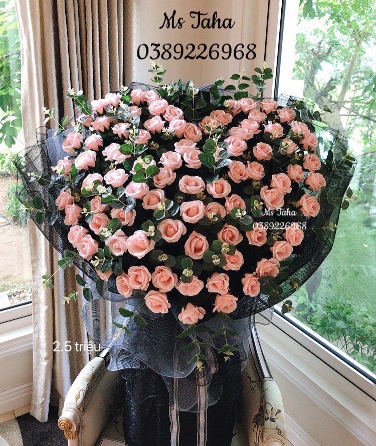Bó hồng tim lá 2.5X-Hồng