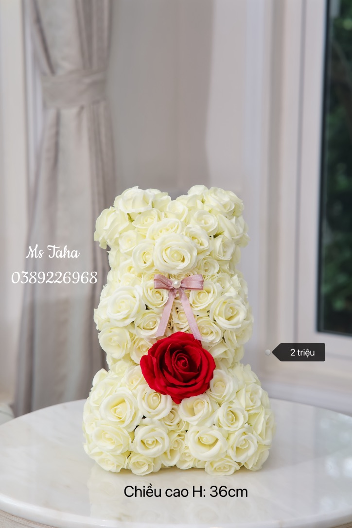 Hoa Gấu Teddy ôm Hoa 2X-Kem