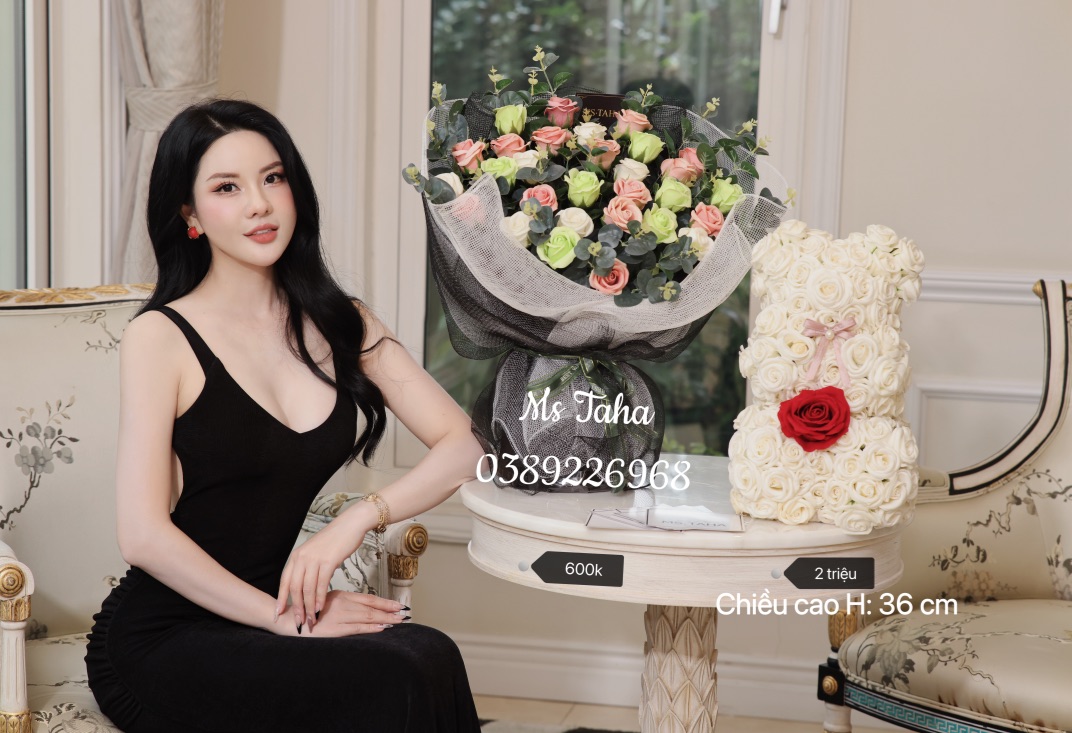Hoa Gấu Teddy ôm Hoa 2X-Trắng