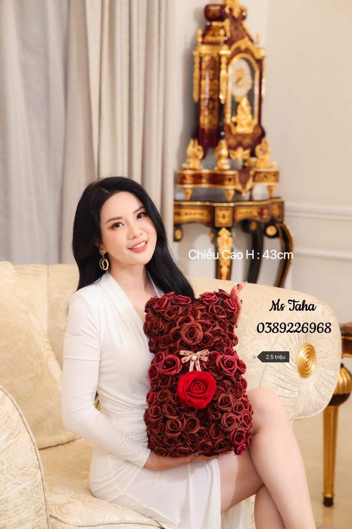 Hoa Gấu Teddy ôm Hoa 2.5X-Đỏ nâu