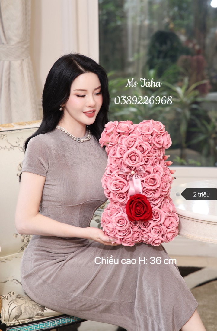 Hoa Gấu Teddy ôm Hoa 2X-Hồng đất