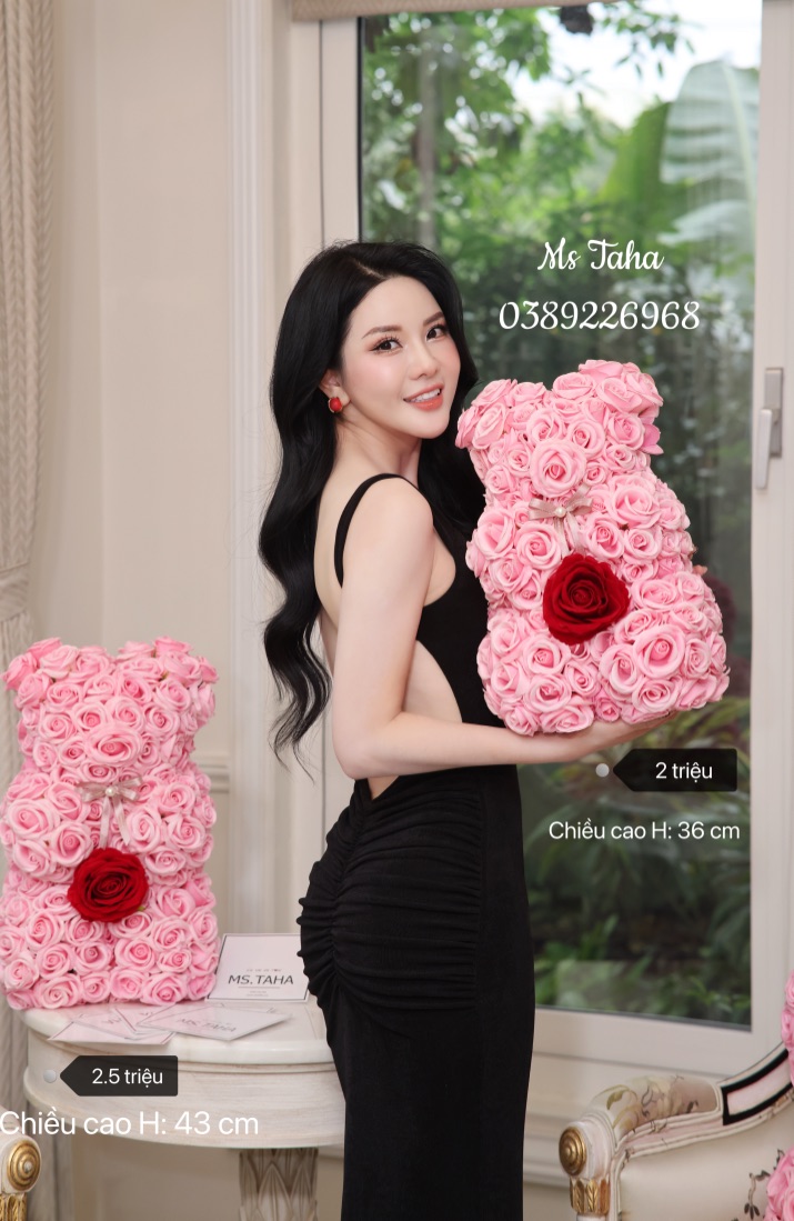 Hoa Gấu Teddy ôm Hoa 2X-Hồng