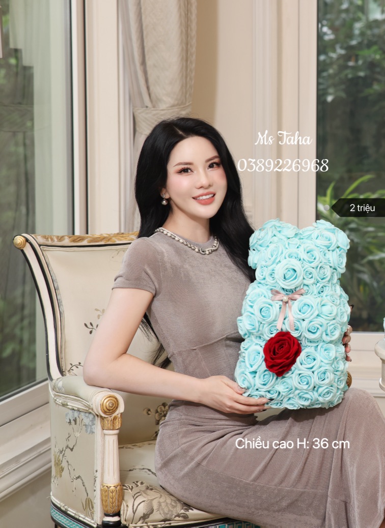 Hoa Gấu Teddy ôm Hoa 2X-Xanh