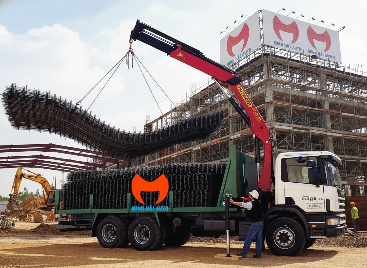 Xe tải gắn cẩu tự hành gấp khúc robot Palfinger 6 tấn