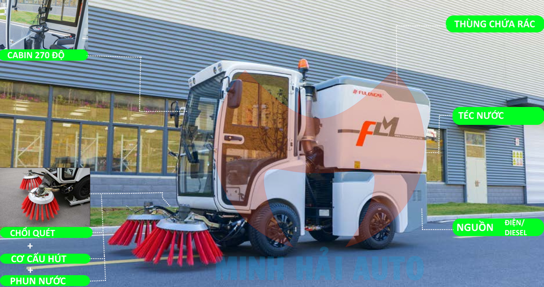 Cấu tạo xe quét đường 1 khối Fulongma