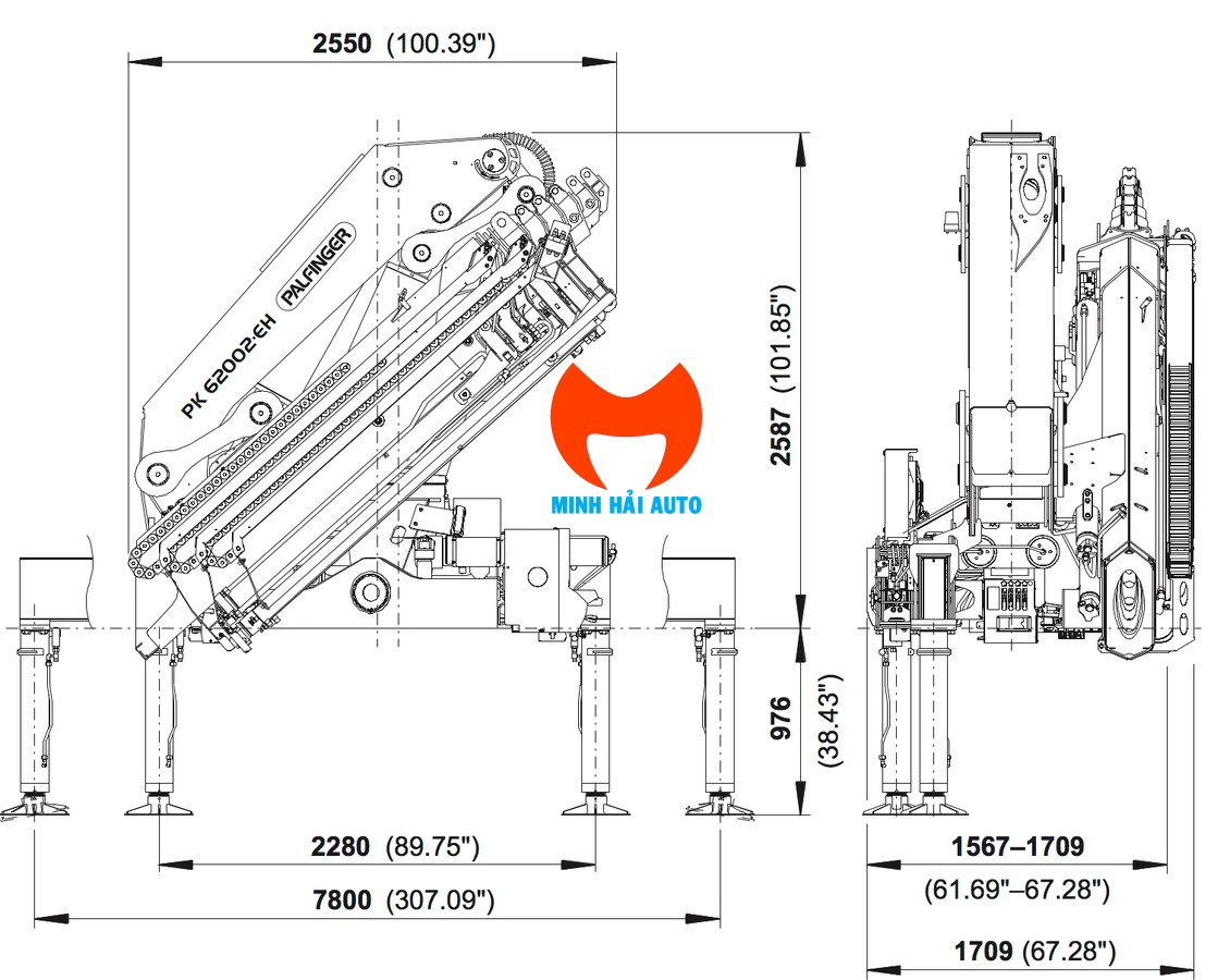 Cẩu gấp 22 tấn Palfinger PK 62002- Kích thước