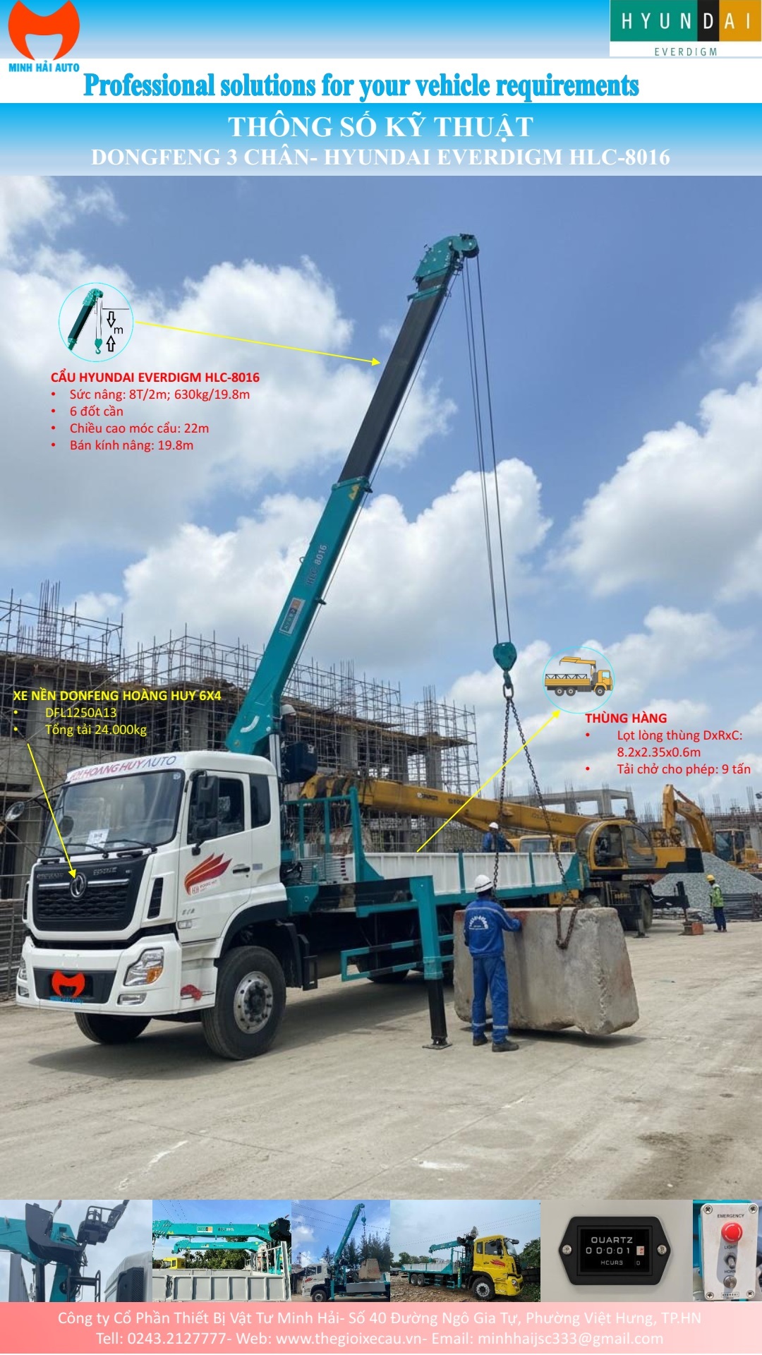 Dongfeng N270 3 chân gắn cẩu tự hành 8 tấn 6 đốt Hyundai Everdigm HLC-8016-1