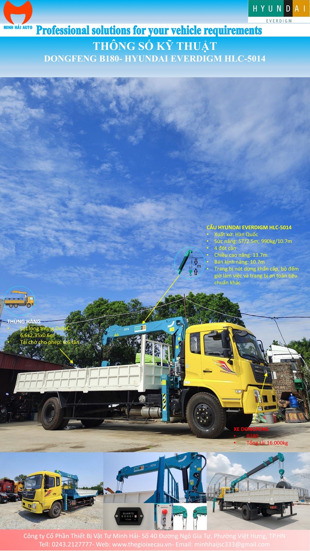 Xe tải Dongfeng B180 gắn cẩu tự hành 5 tấn Hyundai Everdigm HLC-5014