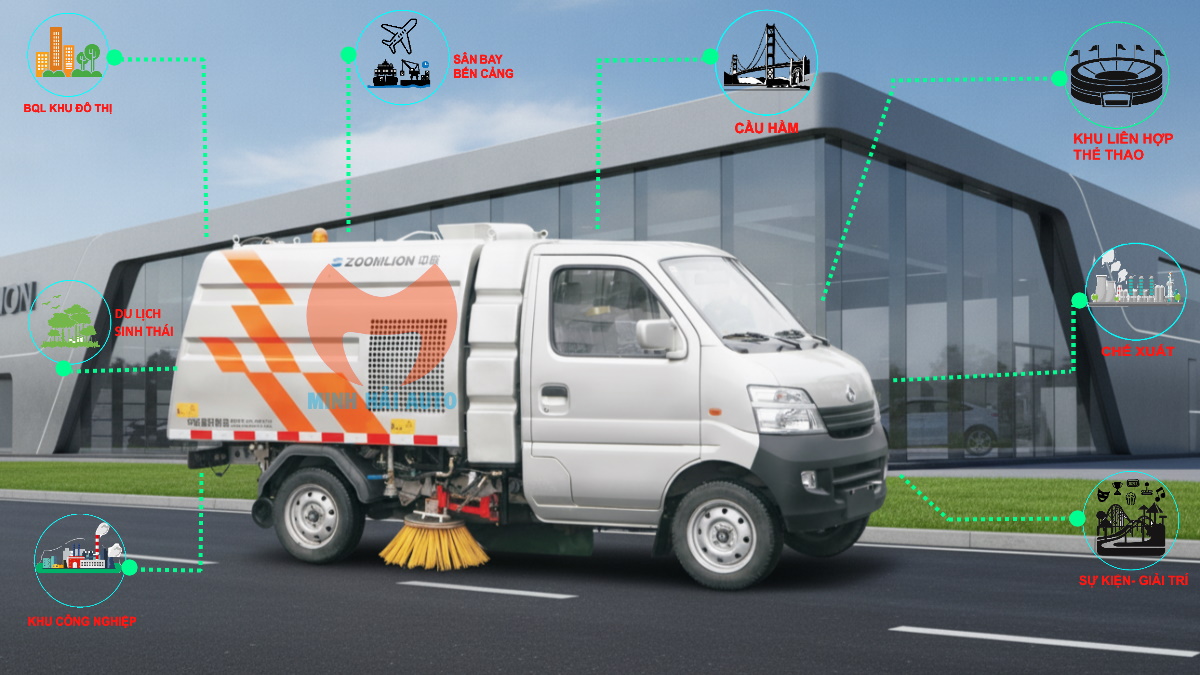 Ứng dụng Xe quét đường hút bụi rác 2 khối Zoomlion
