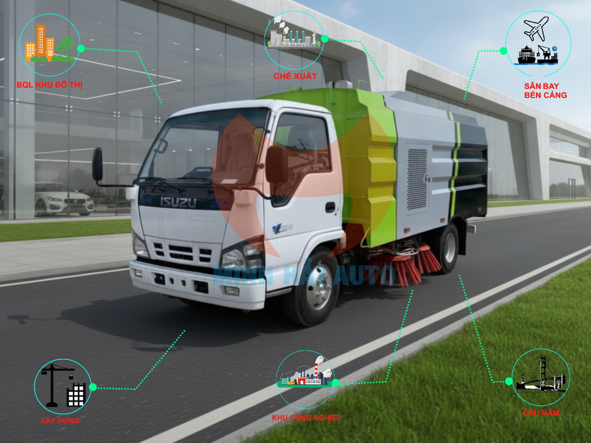 Ứng dụng Xe quét đường hút bụi rác 5 khối giá rẻ Isuzu