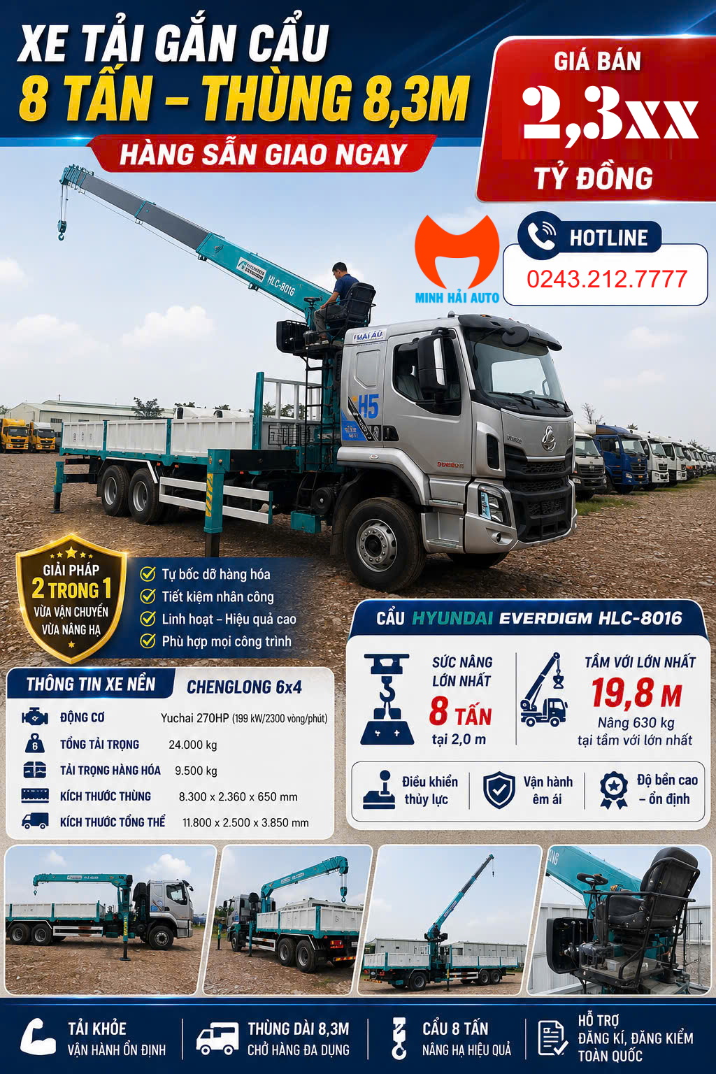 Xe cẩu tự hành 8 tấn Chenglong LZ1250- Hyundai Everdigm HLC-8016-1