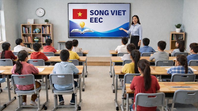 Bàn Học Sinh 2 Chỗ Ghế Rời Chân Đứng Ergonomic | Sông Việt EEC