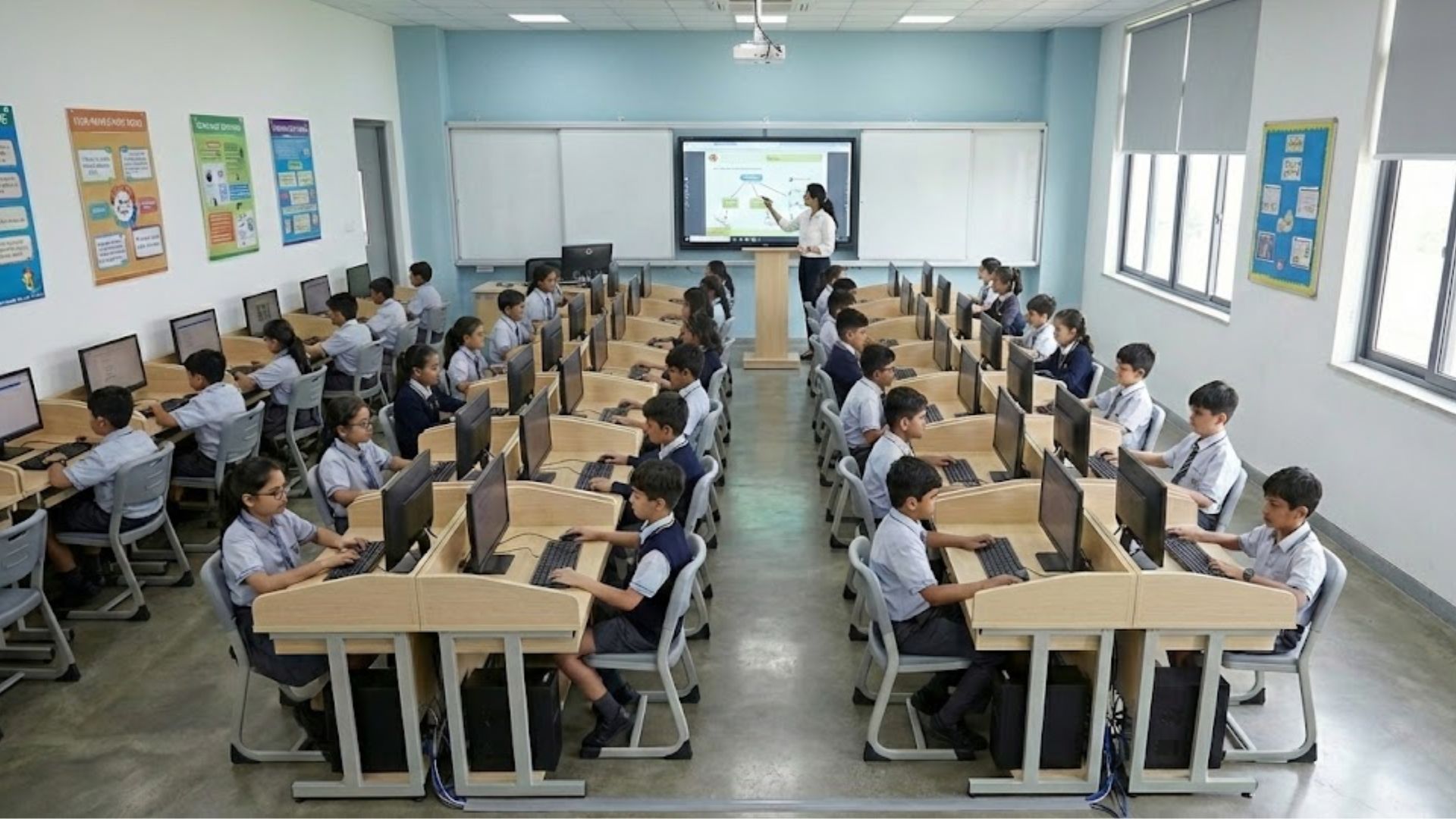 Bàn vi tính 2 chỗ ngồi ghế công thái học chống gù chống cận