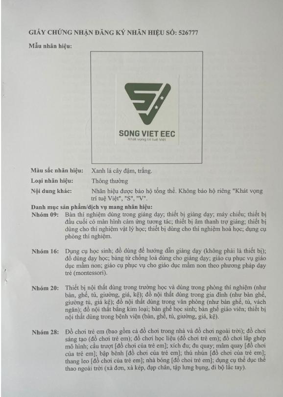 chứng nhận bảo hộ thương hiệu công ty sông việt