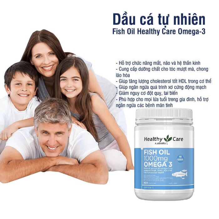 Dầu cá Fish Oil Healthy Care Omega 3 1000mg chính hãng Úc