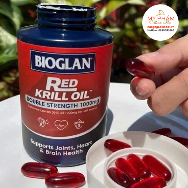 Bioglan Red Krill Oil 1000mg là viên uống dầu nhuyễn thể cao cấp từ Úc, nổi bật với khả năng hỗ trợ sức khỏe tim mạch, giảm viêm khớp, và tăng cường chức năng não bộ, thị lực nhờ hàm lượng Omega-3, Astaxanthin cao