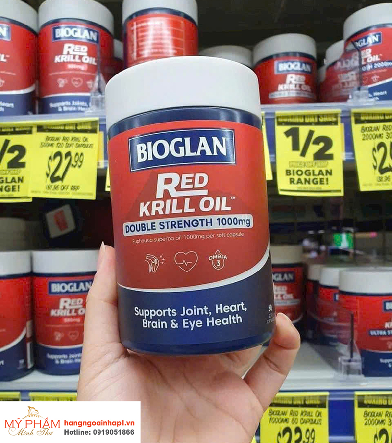 Bioglan Red Krill Oil 1000mg là viên uống dầu nhuyễn thể cao cấp từ Úc, nổi bật với khả năng hỗ trợ sức khỏe tim mạch, giảm viêm khớp, và tăng cường chức năng não bộ, thị lực nhờ hàm lượng Omega-3, Astaxanthin cao