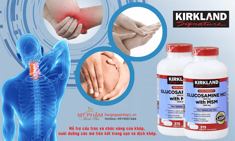 Glucosamine HCL 1500mg Kirkland 375 viên hỗ trợ xương khớp của Mỹ giúp làm giảm đau nhức do viêm khớp, thoái hóa khớp. Giúp tăng cường sức khỏe xương khớp, bồi bổ gân cơ. Hỗ trợ điều trị các bệnh về xương khớp....