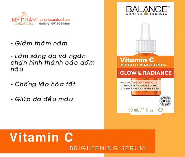 Serum C Balance 30ml dưỡng sáng da, mờ thâm - Anh Quốc giúp tẩy sạch tế bào chết, làm mờ đốm sắc tố, giảm thâm nám da. Tăng cường collagen giúp trẻ hóa làn da. Giúp thu nhỏ lỗ chân lông, làm sáng trắng da hiệu quả sau một thời gian ngắn.