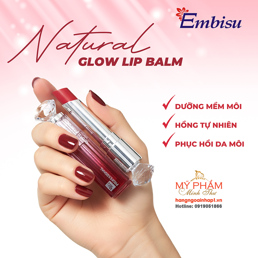 Son dưỡng môi Hàn Quốc Embisu Natural Glow Lip Balm - Bí Quyết Cho Đôi Môi Khô Nứt Thành Căng Mọng, Hồng Hào!