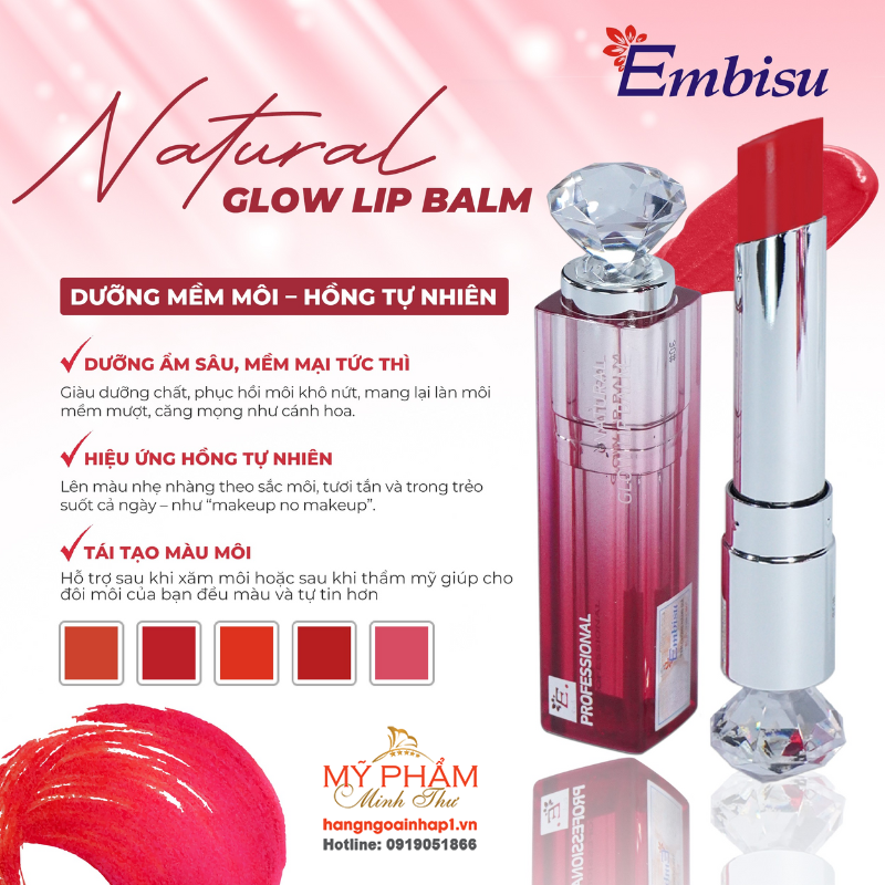 Son dưỡng môi Hàn Quốc Embisu Natural Glow Lip Balm - Bí Quyết Cho Đôi Môi Khô Nứt Thành Căng Mọng, Hồng Hào!