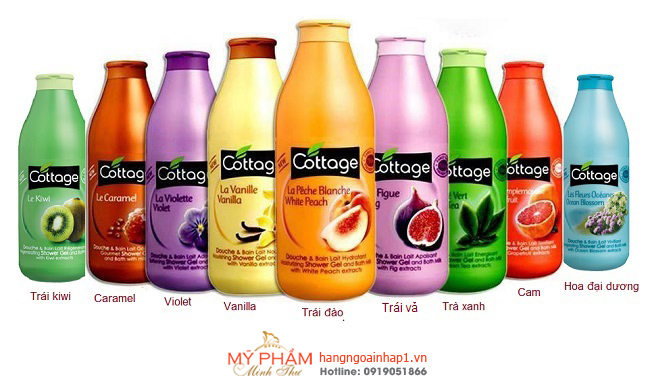 Sữa tắm dưỡng ẩm trắng da Cottage 750ml của Pháp
