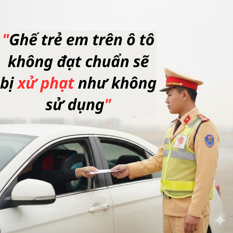 Ghế trẻ em trên ô tô không đạt chuẩn sẽ bị xử phạt như không sử dụng