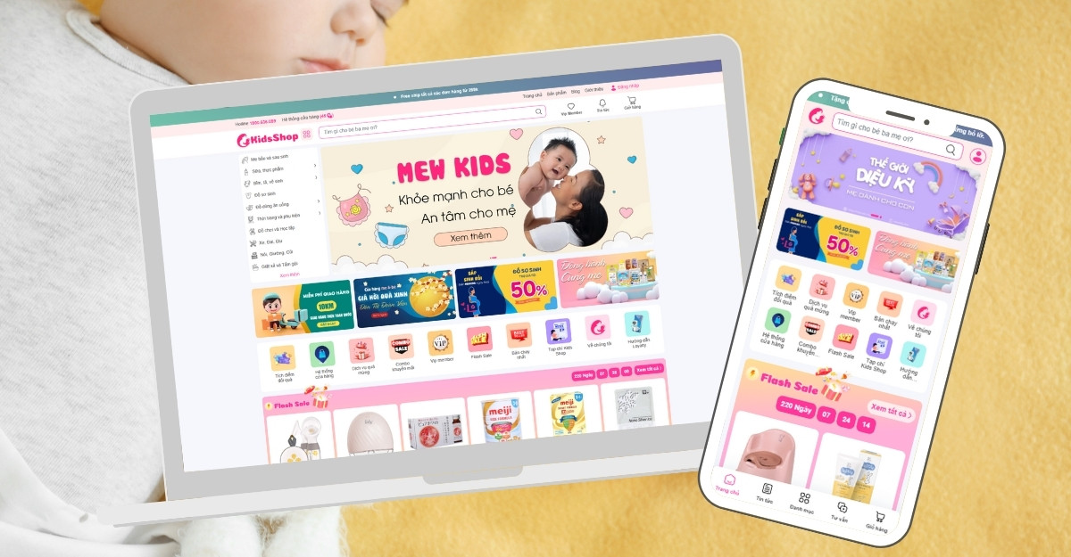 MewTheme giao diện mới Kids Shop - Giao diện dành cho các đơn vị kinh doanh tạp hóa mẹ và bé