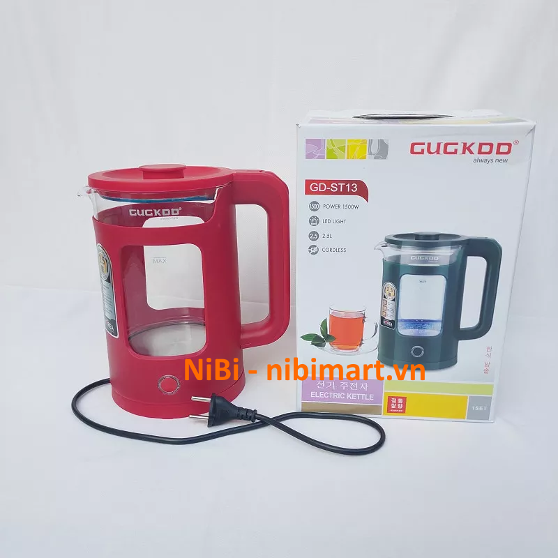 Ấm Đun Siêu Tốc thủy tinh cao cấp 2.5L GUGKDD GD-ST13 | NiBi
