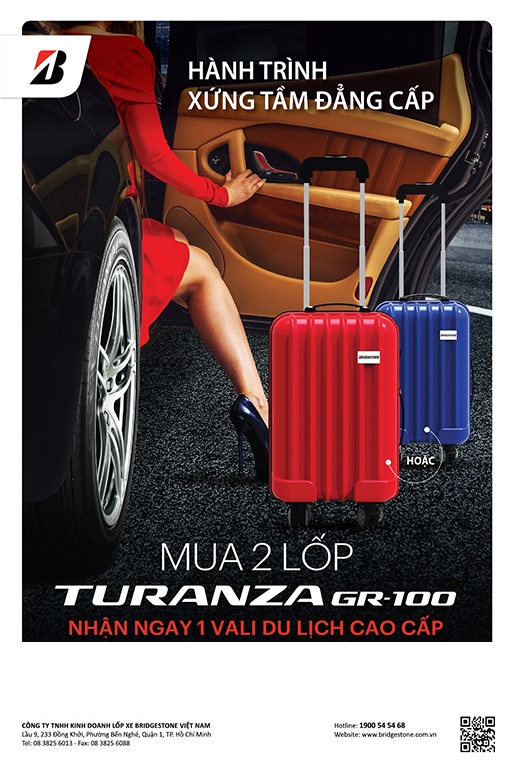 Mua Lốp Bridgestone Turanza GR100 – Vi vu cuối năm cùng vali cao cấp