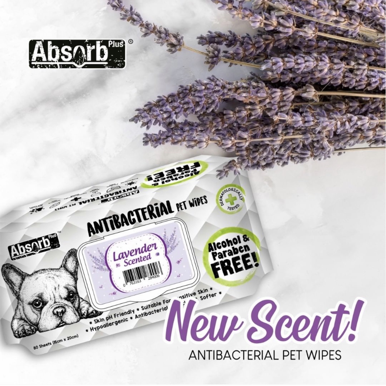 Khăn giấy ướt diệt khuẩn khử mùi Absorb Plus [Lavender] 80 miếng